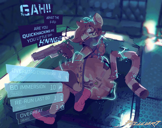anthro bottomwear bottomwear_down chastity_cage chastity_device clothed clothing cybernetics cyberpunk dialogue female fur gameplay_mechanics gun hacking handgun holding_object holding_weapon inside looking_at_viewer machine malorian_arms_3516_(cyberpunk_2077) pants pants_down partially_clothed ranged_weapon shocked smile solo tail text topwear undressing weapon peculiart cd_projekt_red cyberpunk_2077 helia_peppercats domestic_cat felid feline felis mammal 2022 digital_media_(artwork) english_text hi_res sequence