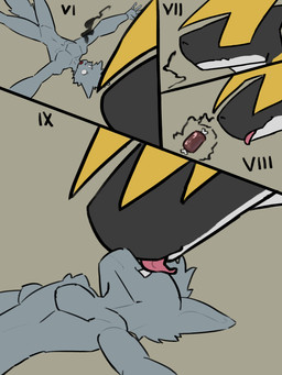 anthro black_body blue_body duo licking male male/male oral_vore smoke tongue vore yelling_mouse palworld pocketpair orserk pal_(species) 3:4 absurd_res hi_res