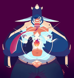 belly big_belly black_nipples blue_body blue_bottomwear blue_cape blue_clothing blue_fur blue_pants bottomwear cape clothing front_view fur gradient_background grin humanoid_pointy_ears magic_user male moobs narrowed_eyes nipples overweight overweight_humanoid overweight_male pants pointy_ears simple_background smile solo standing yellow_eyes chocolateandmilk humanoid 2018 dated hi_res portrait signature three-quarter_portrait