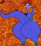 abstract_background accessory anthro big_butt blue_eyes bottomless butt clothed clothing fangs female footwear hair hand_in_butt headband huge_butt huge_hips huge_thighs looking_back looking_down raised_tail red_hair shirt shoes socks solo tail tank_top teeth thick_thighs topwear wide_hips wings yellow_sclera blu3danny disney mythology quack_pack yeah_i_have_a_type_(meme) nelly_(quack_pack) dragon mythological_creature mythological_scalie scalie 2025 absurd_res hi_res