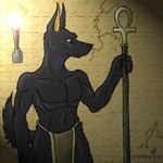 ankh bottomwear clothed clothing fire loincloth navel topless torch einhain egyptian_mythology middle_eastern_mythology mythology anubis anubian_jackal canid canine canis deity jackal mammal 1:1 2006