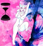 abstract_background anthro anus balls big_breasts breasts erection genitals gynomorph hourglass_(object) intersex nipples pawpads penis pink_pawpads presenting presenting_penis solo tail vein veiny_penis white_body yulzana domestic_cat felid feline felis mammal hi_res