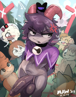 2_horns 4_fingers annoyed anthro anthro_on_anthro aroused balls bell bell_collar belly big_balls big_horn big_penis black_balls black_body black_eyes black_fur black_hair black_nose black_penis black_skin black_tail blush blush_lines bodily_fluids bottomless bottomless_anthro bottomless_male brown_balls brown_body brown_fur brown_hair brown_horn brown_penis butt casual_nudity closed_smile clothed clothing collar cross cross-popping_vein curvy_figure darkened_balls darkened_genitalia darkened_penis detailed_background erection excited eyes_closed femboy fingers floppy_ears foreskin fur genitals glans glistening glistening_balls glistening_belly glistening_body glistening_butt glistening_eyes glistening_genitalia glistening_glans glistening_hair glistening_horn glistening_legs glistening_penis glistening_skin glistening_thighs grey_body grey_glans grey_skin grin group hair hair_over_eye hands_behind_back hands_together head_tuft heart_symbol horizontal_pupils horn huge_balls huge_penis humanoid_genitalia humanoid_penis leaf_on_crotch male mouth_closed navel nervous nervous_smile nude occult_symbol one_eye_closed one_eye_obstructed open_mouth open_smile orange_body orange_fur orange_hair outside penile penis pentagram pink_glans pink_inner_ear plant praying public public_nudity pupils purple_clothing purple_hair purple_robe red_clothing red_robe retracted_foreskin robe saggy_balls simple_background slightly_chubby slightly_chubby_anthro slightly_chubby_male smile snaggle_tooth solo_focus standing symbol tail tan_body tan_fur text thick_penis thick_thighs tree tuft vein veiny_penis white_body white_fur white_pupils white_sclera white_skin wide_hips wool_(fur) wool_hair mawmain cult_of_the_lamb massive_monster_(studio) goat_(cult_of_the_lamb) lamb_(cult_of_the_lamb) purple_crown_(cult_of_the_lamb) red_crown_(cult_of_the_lamb) bovid canid canine canis caprine domestic_dog fox goat lagomorph leporid mammal rabbit sheep true_fox 2025 2026 absurd_res artist_name colored dated digital_drawing_(artwork) digital_media_(artwork) english_text hi_res shaded signature