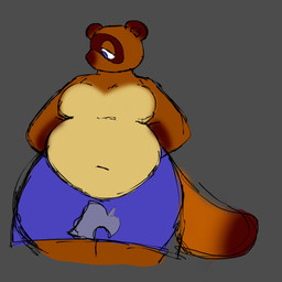anthro apron apron_only belly big_belly biped blue_eyes brown_body clothed clothing dressing facial_markings featureless_moobs front_view grey_background hands_behind_back head_markings huge_hips lidded_eyes looking_aside male markings mask_(marking) moobs mouthless navel overweight overweight_anthro overweight_male simple_background solo standing tail thick_thighs topless topless_male wide_hips cococram animal_crossing nintendo tom_nook_(animal_crossing) canid canine mammal raccoon_dog tanuki 1:1 2026 absurd_res digital_media_(artwork) hi_res portrait sketch three-quarter_portrait