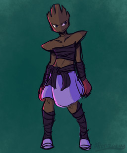 ambiguous_gender bandage bottomwear clothing female frown looking_away shirtless skirt solo standing abonzabay nintendo pokemon generation_1_pokemon hitmonchan humanoid pokemon_(species) 5:6 hi_res