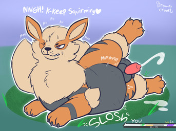 abdominal_bulge animal_genitalia animal_penis balls bodily_fluids canine_genitalia canine_penis clenched_teeth cum cum_on_ground cumshot ejaculation feral fur genital_fluids genitals knot_in_sheath looking_pleasured male moan orange_body orange_fur orgasm penis sheath solo teeth vore drowzycroaks nintendo pokemon arcanine generation_1_pokemon pokemon_(species) hi_res