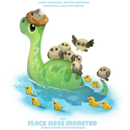 ambiguous_gender beady_eyes beak black_eyes egg feathered_wings feathers feral flying green_body grey_body grey_feathers group humor nest pun smile swimming tan_body tan_feathers text visual_pun water wings yellow_body yellow_feathers young piper_thibodeau avian bird loch_ness_monster 1:1 2020 digital_media_(artwork) digital_painting_(artwork) english_text painting_(artwork) url
