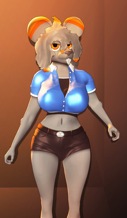 anthro black_bottomwear black_clothing black_shorts black_undershirt blue_clothing blue_jacket blue_topwear bottomwear breasts clothed clothing cropped_jacket female fur grey_body grey_fur hair jacket orange_eyes shorts solo topwear conditional_dnp gusta gusty_(gusta) chinchilla chinchillid mammal rodent hi_res herm_(lore)