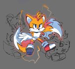 2_tails 5_fingers anthro biped blue_eyes clothing dipstick_tail electricity fingers footwear fur gloves handwear looking_at_viewer markings multi_tail orange_body orange_fur shoes sneakers solo tail tail_markings white_body white_clothing white_fur white_gloves white_handwear white_tail_tip gigidutreix sega sonic_the_hedgehog_(film) sonic_the_hedgehog_(series) sonic_the_hedgehog_2_(film) miles_prower canid canine fox mammal 2022 colored_sketch hi_res sketch