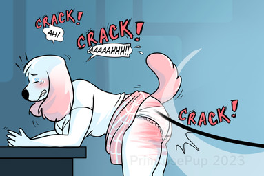 anthro bent_over bottomwear butt butt_slap cane caning clothed clothing clothing_lift corporal_punishment discipline duo female panties punishment reddened_butt scared school school_uniform skirt skirt_lift slap solo spank_marks spanked_butt spanking submissive submissive_female underwear uniform primrosepup primrose_(primrosepup) canid canine canis domestic_dog mammal