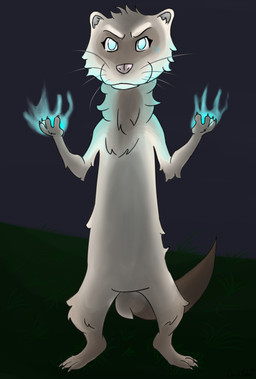 3_toes blue_eyes dark detailed_background feet fur night outside pink_nose plantigrade semi-anthro simple_background solo toes white_body white_fur mega_ferret sirius_(mega_ferret) deity domestic_ferret mammal mustelid musteline true_musteline weasel hi_res