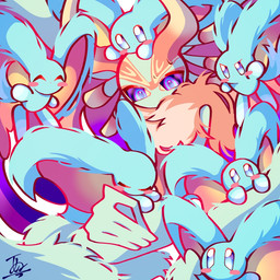 ^_^ ambiguous_gender angry anthro antlers big_ears biped bipedal_feral black_sclera blue_eyes blush blush_stickers bodily_fluids carrying_another chest_tuft clone confusion countershading eyes_closed feral fluffy fluffy_tail fur gloves_(marking) group happy head_wings holding_another horn huge_wings leg_markings looking_at_another markings mouthless multicolored_body multicolored_eyes multicolored_fur neck_tuft notched_ear on_head orange_body orange_fur pink_eyes pupils semi-anthro simple_background size_difference sleeping smile socks_(marking) sweat sweatdrop tail tan_body tan_fur teal_body teal_eyes teal_fur text tuft unusual_wing_placement white_background wings chiriwahai kirby_(series) kirby_and_the_forgotten_land nintendo elfilin fecto_elfilis alien chinchilla chinchillid mammal rodent starling_(kirby) 1:1 2025 digital_drawing_(artwork) digital_media_(artwork) japanese_text signature male_(lore)