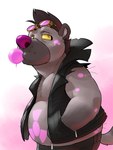 anthro belly biped black_body bottomwear clothed clothing male pants pink_nose purple_nose slightly_chubby solo eclipticafusion breeze_in_the_clouds sodo_(breeze_in_the_clouds) hyena mammal 2021 3:4 hi_res