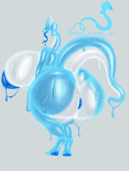 anthro anus big_breasts big_butt big_nipples biped bodily_fluids breasts butt female female_anthro huge_breasts huge_butt huge_nipples hyper hyper_breasts hyper_butt lactating looking_at_viewer looking_back looking_back_at_viewer nipples rear_view slightly_chubby slime solo standing thick_thighs mega_slime reptile scalie snake absurd_res hi_res