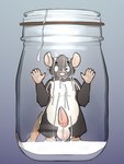 anthro balls bodily_fluids container cum cum_drip cum_in_container cum_in_jar cum_on_face cum_on_penis dripping erection fur genital_fluids genitals grey_body jar looking_at_viewer male penis solo surprised_expression tail dergsalot pony_cum_jar_project milk_(rodentmilk) mammal murid murine rat rodent 3:4 absurd_res hi_res meme