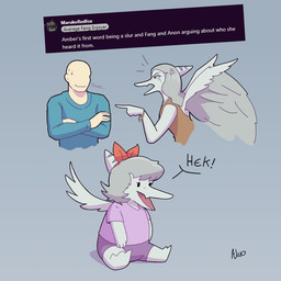 amber_eyes angry anthro bald biped blue_body bodily_fluids bone_frill clothed clothed_anthro clothed_female clothed_human clothed_male clothing cross-popping_vein dialogue feathered_wings feathers female female_anthro fingers frill_(anatomy) gesture grey_background grey_body grey_feathers grey_hair group hair half-closed_eyes hand_gesture human_on_anthro humanoid_hands interspecies long_hair looking_at_another male male/female male_human markings medium_hair narrowed_eyes nervous nervous_smile open_mouth pointing pointing_at_another simple_background striped_markings stripes sweat sweatdrop text toddler trio wings young young_anthro young_female ok-nobody-3893 cavemanon_studios goodbye_volcano_high ko_op_(game_developer) reddit snoot_game amber_(snoot_game) anon_(snoot_game) fang_(gvh) human mammal prehistoric_species pterosaur reptile scalie 1:1 2025 artist_name colored digital_media_(artwork) english_text daughter_(lore) father_(lore) father_and_child_(lore) father_and_daughter_(lore) mother_(lore) mother_and_child_(lore) mother_and_daughter_(lore) parent_(lore) parent_and_child_(lore) parent_and_daughter_(lore)