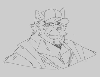 anthro athlete barazoku beard clothing coach facial_hair hat headgear headwear jacket jock looking_aside male manly mature_anthro mature_male muscular muscular_anthro muscular_male mustache sideburns solo topwear tough_guy castrodour canid canine canis mammal wolf black_and_white hi_res monochrome sketch