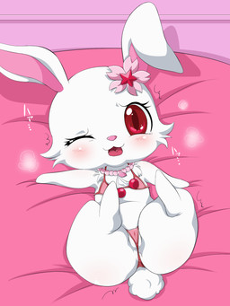 bikini blush breath butt camel_toe cherry_blossom chest_tuft clothing female flower fur jewelry lying necklace one_eye_closed open_mouth plant prunus_(flower) red_eyes solo swimwear text tuft two-piece_swimsuit white_body white_fur wink umejiru jewelpet sanrio sega sega_fave ruby_(jewelpet) hare japanese_hare lagomorph leporid mammal 2019 3:4 hi_res japanese_text
