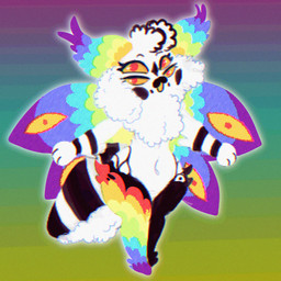 4_eyes ambiguous_gender ankle_tuft antennae_(anatomy) anthro arm_tuft belly black_legs black_stripes cheek_tuft chibi diamond_(marking) elbow_tuft eyebrows eyes_on_wings facial_markings facial_tuft fluffy fluffy_antennae fluffy_chest head_markings head_tuft hip_tuft insect_wings leg_tuft markings multi_eye multicolored_antennae navel open_mouth orange_mouth orange_sclera pupils rainbow rainbow_antennae rainbow_background rainbow_legs rainbow_wings red_pupils simple_background solo striped_arms striped_markings striped_tail stripes tail tail_markings thick_tail thick_thighs tuft unusual_anatomy unusual_eye_placement unusual_wings white_arms white_belly white_body white_chest white_hands white_stripes wings plentyofsoup amari_(plentyofsoup) arthropod insect lepidopteran moth 1:1 adversarial_noise chromatic_aberration collage_(artwork)