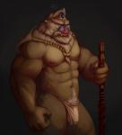 abs anthro beard biceps bulge clothing crown detailed_bulge facial_hair fangs genital_outline headgear jewelry male muscular muscular_anthro muscular_male navel nipples pecs penis_outline solo teeth underwear khangakhai haplorhine mammal mandrill monkey old_world_monkey primate hi_res