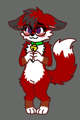anthro bell bell_collar blush collar eyewear female fox_tail fur glasses jewelry necklace purple_eyes red_body red_fur shy solo only_cats miry canid canine fox mammal 2:3 hi_res