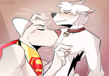 anthro aroused bite biting_another blush breast_grab breast_play breasts breathing breathing_noises cape cape_only cheek_tuft clothing collar collar_only dialogue duo emotional erect_nipples facial_tuft femboy fluffy fluffy_ears fluffy_hair fur hair hand_on_breast hero kiss_mark kissing looking_pleasured male male/male mostly_nude muscular muscular_anthro muscular_male nipple_fetish nipple_play nipple_suck nipples nude orgasm orgasm_face romantic romantic_couple science_fiction sex shaking shivering shy size_difference space spacesuit sucking superdog superhero superhero_costume superman_logo superpet symbol symbol_on_clothing teasing teasing_partner text throbbing tuft white_body white_fur walk-w-igny bolt_(film) dc_league_of_super-pets disney krypto_the_superdog bolt_(bolt) krypto alien canid canine canis domestic_dog kryptonian mammal comic hi_res url