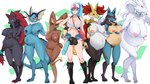 abirdeer absurd_res akeno_(itsnafulol) animal_genitalia animal_penis anthro areola bag big_breasts big_penis black_areola black_body black_fur black_nipples blue_areola blue_body blue_eyes blue_fur blue_hair blue_nipples blue_skin blush bodily_fluids boots boots_only bottomwear bracelet breasts brown_body brown_fur canid canine claws clothing cutoffs delphox denim denim_bottomwear denim_clothing eeveelution equine_genitalia equine_penis feet female female/female footwear footwear_only fox fur generation_1_pokemon generation_4_pokemon generation_5_pokemon generation_6_pokemon genital_fluids genitals green_eyes group gynomorph gynomorph/female hair hat headgear headwear hi_res hind_legs holding_breast huge_breasts human human_on_anthro intersex intersex/female interspecies inverted_nipples jewelry lactating larger_female larger_gynomorph larger_intersex legendary_pokemon lopunny lucario mammal mostly_nude multicolored_body multicolored_fur nintendo nipples paws penis pink_areola pink_eyes pink_nipples pokeball pokemon pokemon_(species) pokemon_trainer pokephilia precum pregnant pregnant_anthro pregnant_female pussy red_body red_fur reshiram shirt shorts size_difference smile tail tank_top thick_thighs toes topwear vaporeon white_body white_eyes white_fur wide_hipped_female wide_hipped_gynomorph wide_hips yellow_body yellow_fur zoroark