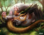 2021 animal_genitalia anus asian_mythology balls blue_eyes claws detailed_background dragon east_asian_mythology eastern_dragon fangs feral fiore_(bruvelighe) forest forest_background fully_sheathed fur furred_dragon furred_scalie genitals grass horn looking_at_viewer male mythological_creature mythological_scalie mythology nature nature_background nawka nude orange_body orange_fur orange_scales pawpads pink_pawpads plant scales scalie sheath solo tail teeth toe_claws tongue tongue_out tree white_balls white_body white_fur