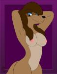 anthro anthrofied breasts brown_body brown_fur eyeshadow female fur genitals hands_behind_head looking_at_viewer makeup nipples nude one_eye_closed pose pussy smile solo wink ky_(malamute) disney oliver_and_company rita_(disney) canid canine canis domestic_dog hunting_dog mammal saluki sighthound 2015 hi_res