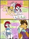 3:4 age_regression anthro canid canine canis clothed clothing collaboration comic diaper digital_media_(artwork) domestic_dog duo english_text hair hi_res husky kammypup kammypup_(artist) mammal nordic_sled_dog red_hair runt_(artist) smile speech_bubble spitz text toddler young young_anthro