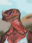 anthro bikini clothing eyewear female looking_away piercing solo sunglasses swimwear two-piece_swimsuit vandie_clash vandclash nina_kleinin agamid frilled_lizard lizard reptile scalie bust_portrait colored_sketch hi_res portrait sketch