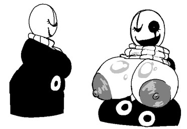 anthro areola big_breasts bone breasts clothing coat crossgender eyelashes female glistening glistening_breasts grey_areola huge_breasts mtf_crossgender skeleton smile solo sweater topwear turtleneck white_body loudnormal4 undertale undertale_(series) gaster animated_skeleton undead monochrome