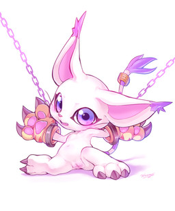anthro blush bound chain chained claws clothing cute_fangs ear_tuft fangs female fur genitals gloves handwear looking_at_viewer navel nipples pawpads pink_pawpads purple_eyes simple_background solo teeth tuft vulva whiskers white_background white_body white_fur tamanosuke bandai_namco digimon digimon_(species) gatomon 2020 absurd_res full-length_portrait hi_res portrait purple_theme signature