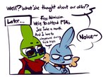 anthro duo eyewear female glasses male male/female text 1upgobbo nintendo pokemon jay_(1upgobbo) mabel_(1upgobbo) generation_2_pokemon generation_3_pokemon larvitar mudkip pokemon_(species) english_text