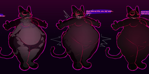 anthro belly belly_expansion black_body black_fur clothing evil_grin expansion forced forced_transformation fur grin growing growing_out_of_clothes male moobs overweight overweight_male possession red_eyes size_difference size_transformation smile species_transformation tail torn_clothing transformation transformation_sequence transformation_through_magic transformation_through_possession weight_gain weight_gain_sequence yeenskunk cassidy_(yeenskunk) the_black_cat_(caudle) demon domestic_cat felid feline felis ghost mammal mouse murid murine rodent spirit absurd_res hi_res long_image sequence wide_image