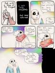 aftertale animated_skeleton blood bodily_fluids bone clothed clothing coat comic dialogue duo english_text geno_sans_(aftertale) glitch jacket loverofpiggies male not_furry sans_(undertale) scarf skeleton teeth text topwear undead undertale undertale_(series)