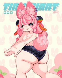accessory anthro big_butt black_clothing black_panties black_underwear bottom_heavy breasts buckteeth butt clothed clothing female fluffy fluffy_ears fluffy_tail frilly frilly_clothing frilly_panties frilly_underwear hair hair_accessory one_eye_closed panties panties_only pink_hair rabbit_ears scut_tail short_tail shortstack shortstack_female skimpy small_breasts solo tail teeth thick_thighs topless topless_anthro topless_female tuft underwear underwear_only wink tenjosan mihoyo zenless_zone_zero zhao_(zenless_zone_zero) lagomorph leporid mammal rabbit 2026 4:5 absurd_res digital_media_(artwork) hi_res