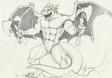 abs anthro axe battle_axe claws empty_eyes featureless_crotch finger_claws front_view holding_axe holding_object male male_anthro membrane_(anatomy) membranous_wings muscular muscular_anthro muscular_male nude open_mouth pecs solo standing tail toe_claws wide_stance wing_claws wings hufnaar mythology dragon mythological_creature mythological_scalie scalie 2017 dated hi_res monochrome sketch
