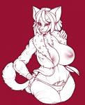 anthro big_breasts breasts camel_toe clothed clothing female jacket looking_at_viewer nipples open_clothing open_jacket open_topwear pubes smile solo topwear underwear wide_hips alexaxes torhild_irebre felid mammal