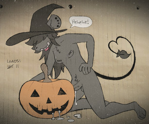 anthro balls barbell_piercing blep bodily_fluids clothing cum cum_inside ear_piercing ear_stud ejaculation erection fur genital_fluids genitals grey_body grey_fur grey_hair gynomorph hair hair_over_eyes hand_on_hip hat headgear headwear holidays humanoid_hands intersex jack-o'-lantern kneeling laugh leaking_cum long_hair looking_pleasured nipple_barbell nipple_piercing nipples piercing pink_tongue pumpkin_fucking solo speech_bubble tail tally_marks text tongue tongue_out witch_hat critteremitter halloween critter_(critteremitter) mammal murid murine rat rodent 2025 english_description english_text hi_res trans_(lore) trans_woman_(lore)