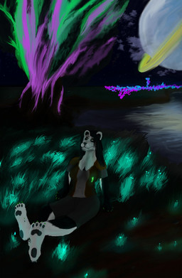 anthro exoplanet fantasy female flashy fluorescent lake mironza night pawpads paws priest science_fiction solo water luwfo bear giant_panda mammal hi_res