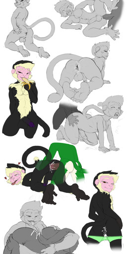 5_fingers 5_toes after_sex all_fours anal anal_penetration anthro anus ass_up athletic backsack balls banana barefoot bedroom_eyes black_body black_fur black_penis bodily_fluids briefs brown_eyes butt circumcised clothed clothing cum cum_from_ass cum_in_ass cum_inside cum_splatter cum_while_penetrated cumshot duo eating ejaculation erection eyes_closed faceless_character faceless_male feet felching fingers food from_behind_position front_view fruit fucked_silly fur genital_fluids genitals green_body green_fur grin half-closed_eyes half-erect hands-free heart_symbol holding_butt inviting kneeling leaking leapfrog_position looking_back looking_pleasured low-angle_view lying male male/male male_penetrated male_penetrating male_penetrating_male multicolored_body multicolored_fur narrowed_eyes naughty_face nude on_front on_side open_mouth oral orgasm orgasm_face partially_clothed penetration penis perineum perspective pink_body pink_skin plant pose presenting presenting_anus rear_view rimming seductive sex smile standing t_square_position tan_body tan_fur toes tongue tongue_out two_tone_body two_tone_fur underwear underwear_down jerseydevil basil_h._kinsey mintmonkey capuchin_monkey cebid haplorhine mammal monkey new_world_monkey primate absurd_res hi_res monochrome multiple_images sketch_page