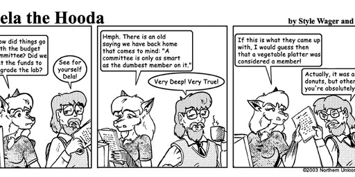 anthro beard breasts coffee_cup computer container cup dialogue dipstick_ears duo ear_markings ears_back electronics eyewear facial_hair female fur glasses gloves_(marking) hair male markings multicolored_ears pivoted_ears text style_wager dela_the_hooda dela_aldershaw frank_dunn canid canine fox hooda human mammal comic english_text monochrome