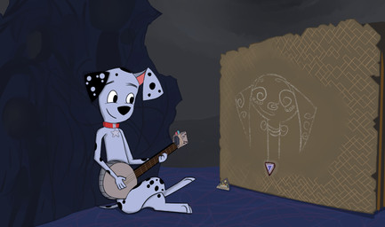 banjo_(instrument) black_ears black_nose black_spots feral floppy_ears fur heterochromatic_ears holding_musical_instrument holding_object male musical_instrument pink_inner_ear plucked_string_instrument spots string_instrument toony white_body white_fur white_spots recryostasis 101_dalmatian_street 101_dalmatians disney outer_wilds dylan_(101_dalmatians) canid canine canis dalmatian domestic_dog mammal
