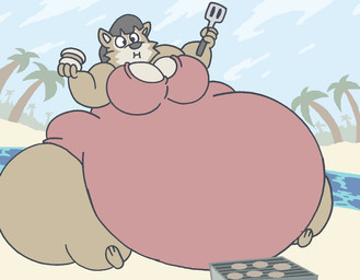 anthro beach belly big_belly big_breasts black_hair breasts burger clothing female food fur grill hair huge_belly huge_breasts huge_thighs morbidly_obese morbidly_obese_anthro morbidly_obese_female obese obese_anthro obese_female one-piece_swimsuit overweight overweight_anthro overweight_female palm_tree plant sand seaside sitting solo spatula swimwear tan_body tan_fur thick_thighs tools tree water virus-20 june_coyote canid canine canis coyote mammal 2020 digital_media_(artwork)