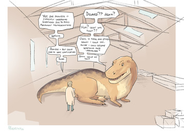 after_transformation duo feral human_to_feral male permanent permanent_transformation size_difference species_transformation text transformation transformation_by_substance mulveyyy dinosaur human mammal prehistoric_species reptile saurischian scalie theropod tyrannosaurid tyrannosauroid tyrannosaurus tyrannosaurus_rex english_text hi_res