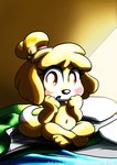 anthro blush breasts camping crossed_legs featureless_breasts female navel nude pillow sitting sleeping_bag solo tent tarri tarripup animal_crossing nintendo isabelle_(animal_crossing) canid canine canis domestic_dog mammal shih_tzu toy_dog 2018