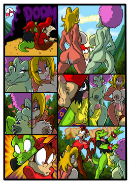 anthro areola balls big_breasts border breast_play breasts erect_nipples erection fellatio female genitals group male male/female nipples nude oral outside penile penis pubes sex tan_balls titfuck vulva white_border yellow_balls young lordstevie donkey_kong_(series) nintendo candy_kong diddy_kong kalypso kip_(donkey_kong) crocodile crocodilian haplorhine mammal monkey primate reptile scalie 2016 comic