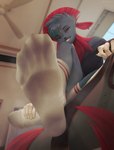 5_toes anthro barefoot claws clothing detailed_background dirty dirty_clothing dirty_socks ear_piercing ear_ring feet female foot_fetish foot_focus footwear freckles fur grey_body grin grinning_at_viewer hand_on_foot humanoid_feet looking_at_viewer piercing plantigrade presenting red_body red_eyes red_fur relaxing ring_piercing shirt sitting smile sock_fetish socks soles solo teasing teasing_viewer toe_claws toes topwear kinneru nintendo pokemon fang_the_weavile generation_4_pokemon pokemon_(species) weavile hi_res