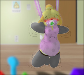 ageplay anthro arms_tied baby_bouncer bdsm bitchsuit blush bodily_fluids bondage bondage_gear bound chicken-wing_tied clothed clothing crying diaper diaper_fetish diaper_under_clothing female frogtied infantilism legs_tied object_in_mouth pacifier pacifier_in_mouth roleplay solo squirming suspension tears wearing_diaper padlockedpadding animal_crossing nintendo isabelle_(animal_crossing) canid canine canis domestic_dog mammal shih_tzu toy_dog hi_res